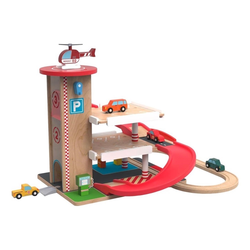 2Kids Toys - Garaje de madera con vía de tren