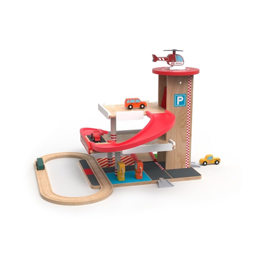 2Kids Toys - Garaje de madera con vía de tren