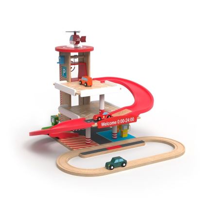 2Kids Toys - Garaje de madera con vía de tren