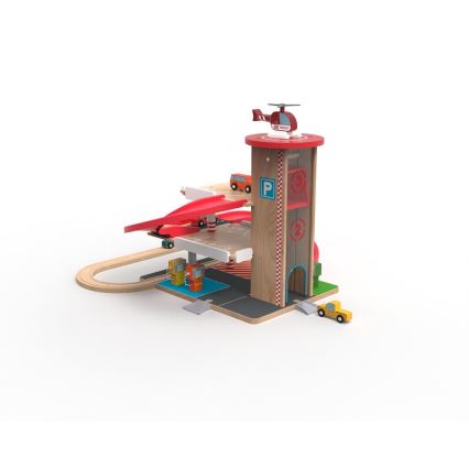 2Kids Toys - Garaje de madera con vía de tren