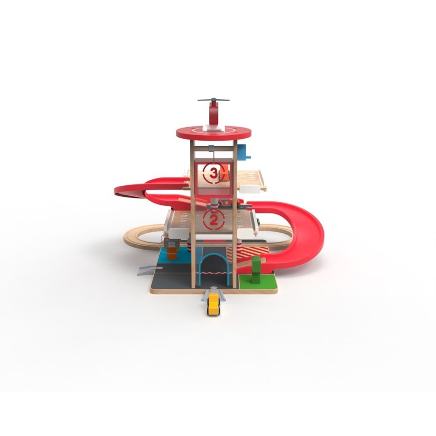 2Kids Toys - Garaje de madera con vía de tren