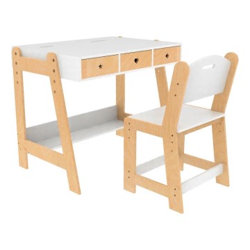2Kids Toys - Mesa infantil regulable en altura con silla madera/blanco