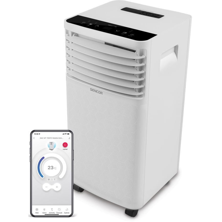 Sencor - Acondicionador de aire móvil con pantalla LCD 3en1 930W/230V 7000 BTU Wi-Fi blanco + mando a distancia