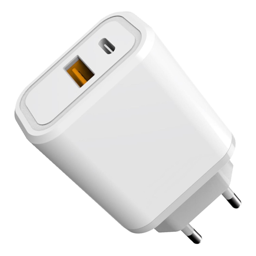 Adaptador para cargador rápido Power Delivery 30W USB-C + USB-A blanco