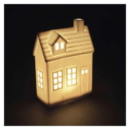 Adorno navideño LED — casita iluminada (LED/CR2032)