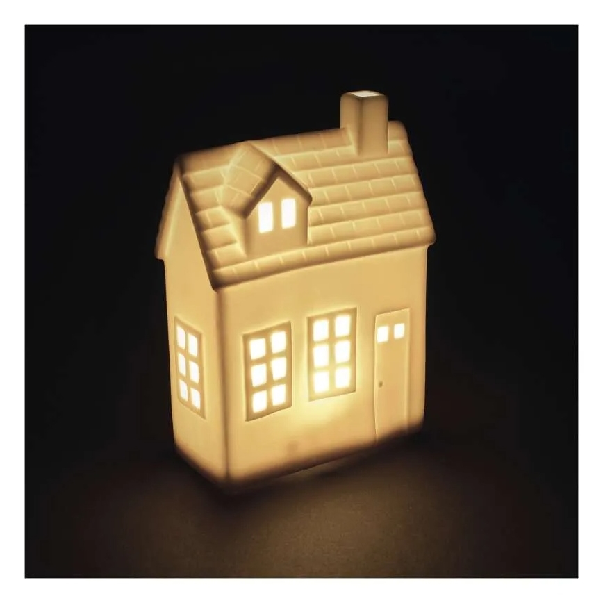 Adorno navideño LED — casita iluminada (LED/CR2032)
