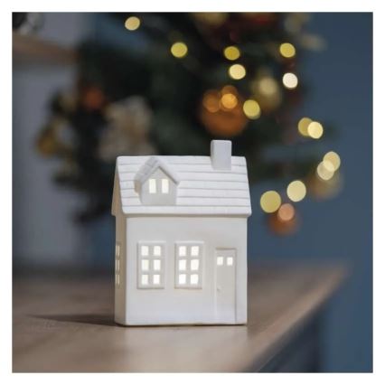 Adorno navideño LED — casita iluminada (LED/CR2032)