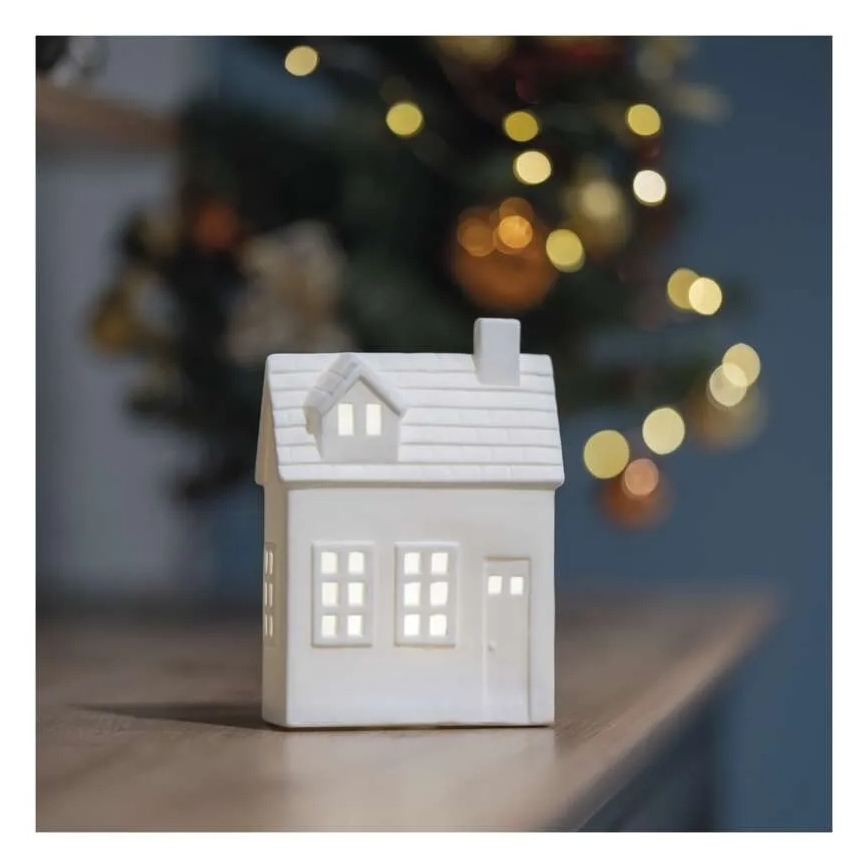 Adorno navideño LED — casita iluminada (LED/CR2032)