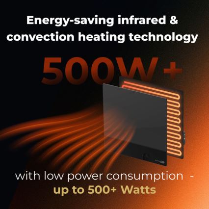 AENO - Panel calefactor infrarrojo eléctrico inteligente 500 W con temporizador y termostato, Wi-Fi, negro