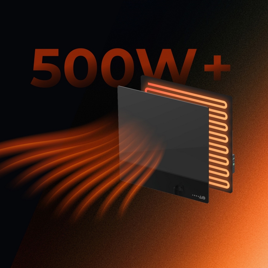 AENO - Panel calefactor infrarrojo eléctrico inteligente 500 W con temporizador y termostato, Wi-Fi, negro