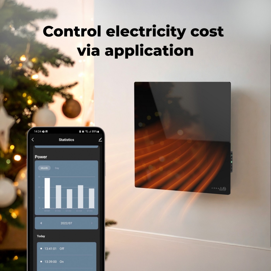 AENO - Panel infrarrojo eléctrico inteligente 500W con temporizador/termostato, Wi-Fi, blanco