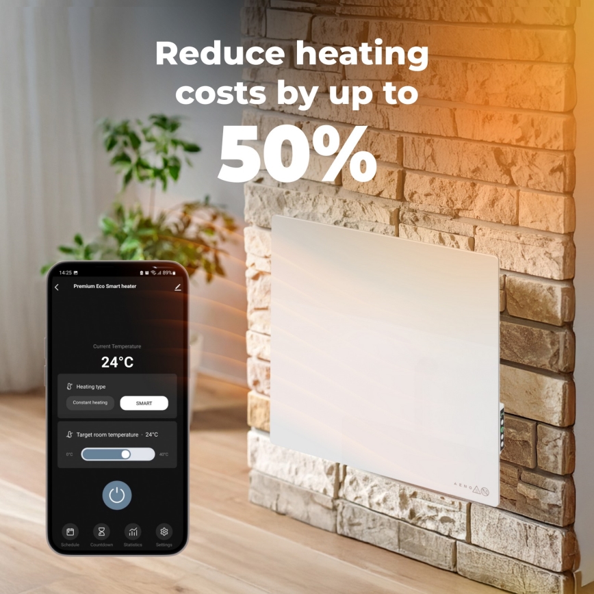 AENO - Panel infrarrojo eléctrico inteligente 500W temporizador/termostato Wi-Fi blanco