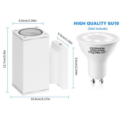 Aigostar - Aplique de exterior 1xGU10/230V blanco IP65 cuadrado