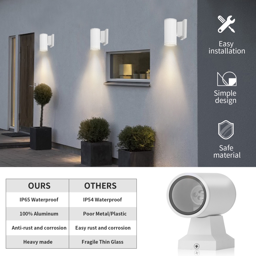 Aigostar - Aplique de exterior 1xGU10/230V blanco IP65 redondeado