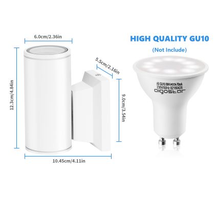 Aigostar - Aplique de exterior 1xGU10/230V blanco IP65 redondeado