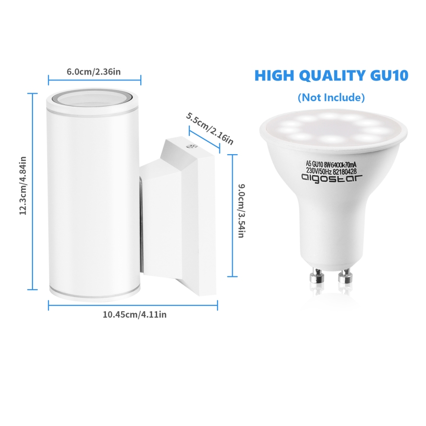 Aigostar - Aplique de exterior 1xGU10/230V blanco IP65 redondeado