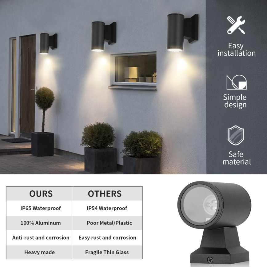 Aigostar - Aplique de exterior 1xGU10/230V negro IP65 redondeado