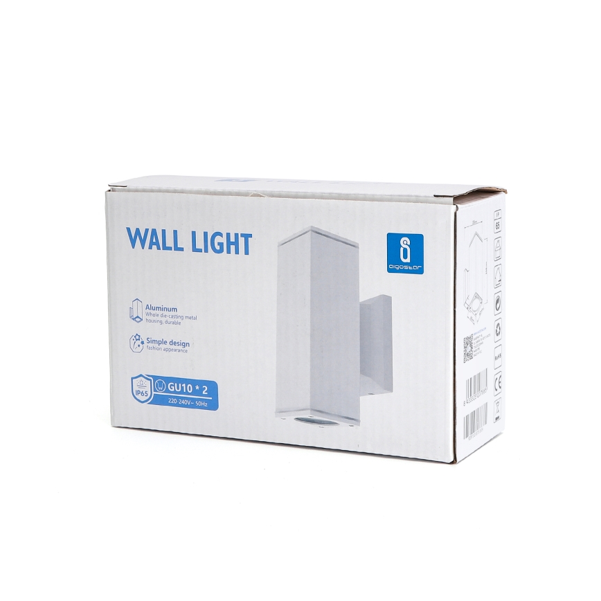 Aigostar - Aplique de exterior 2xGU10/230V blanco IP65 cuadrado
