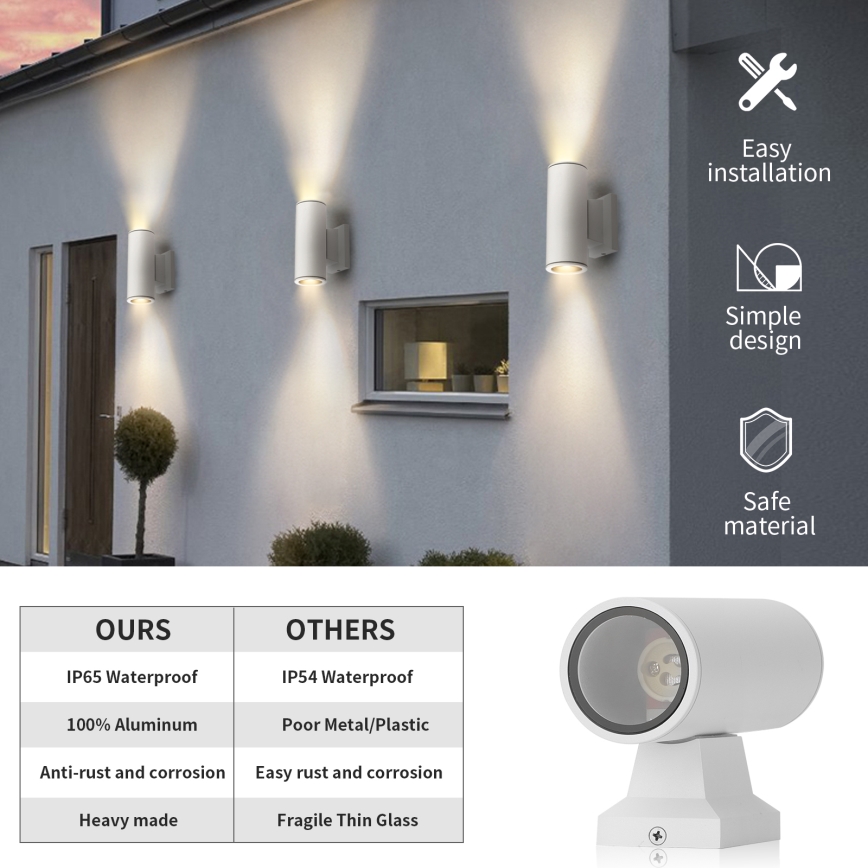 Aigostar - Aplique de exterior 2xGU10/230V blanco IP65 redondeado