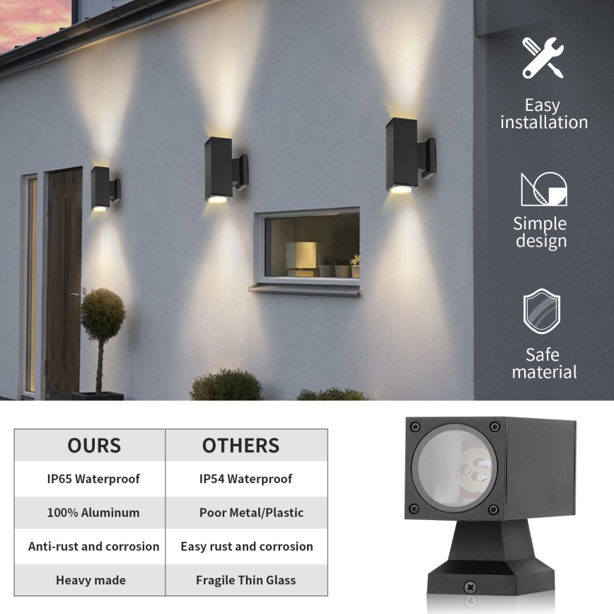 Aigostar - Aplique de exterior 2xGU10/230V negro IP65 cuadrado