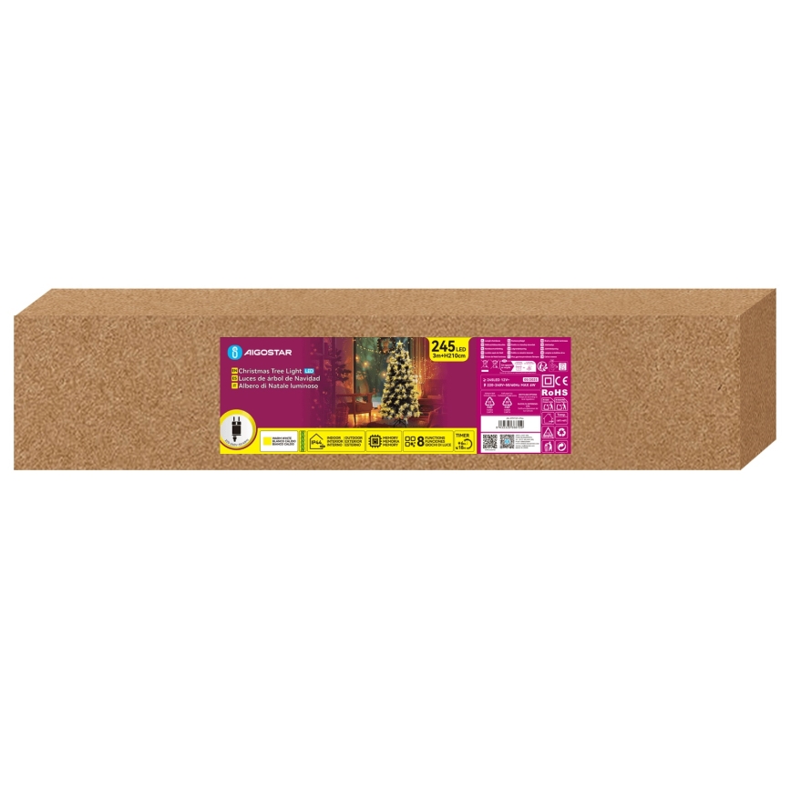 Aigostar - Árbol navideño LED para exterior, 245 LEDs / 8 funciones, 2,1 m, IP44, blanco cálido