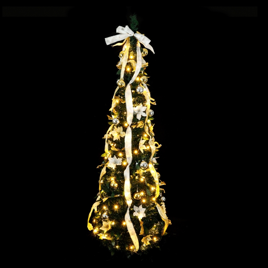 Aigostar - Árbol de Navidad LED de exterior 80xLED 1,2m IP44 blanco/dorado, luz de color blanco cálido