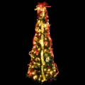 Aigostar - Árbol de Navidad LED para exterior, 100 LED, 1,5 m, IP44, rojo/dorado, blanco cálido