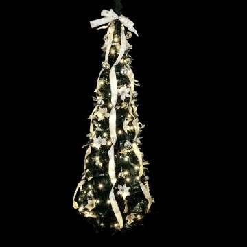 Aigostar - Árbol de Navidad LED para exterior 100 LEDs 1,5 m IP44 blanco/dorado, luz blanca fría