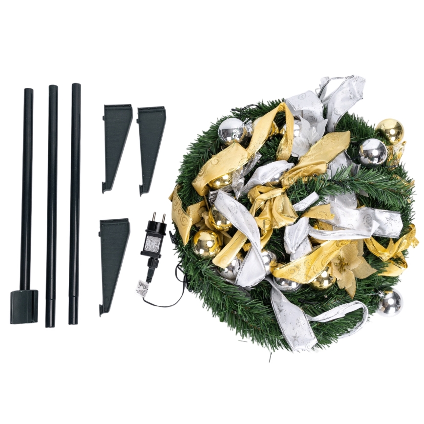 Aigostar - Árbol de Navidad LED para exterior 100 LEDs 1,5 m IP44 blanco/dorado, luz blanca fría