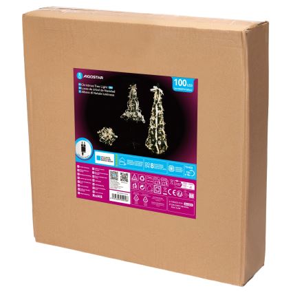 Aigostar - Árbol de Navidad LED para exterior 100 LEDs 1,5 m IP44 blanco/dorado, luz blanca fría