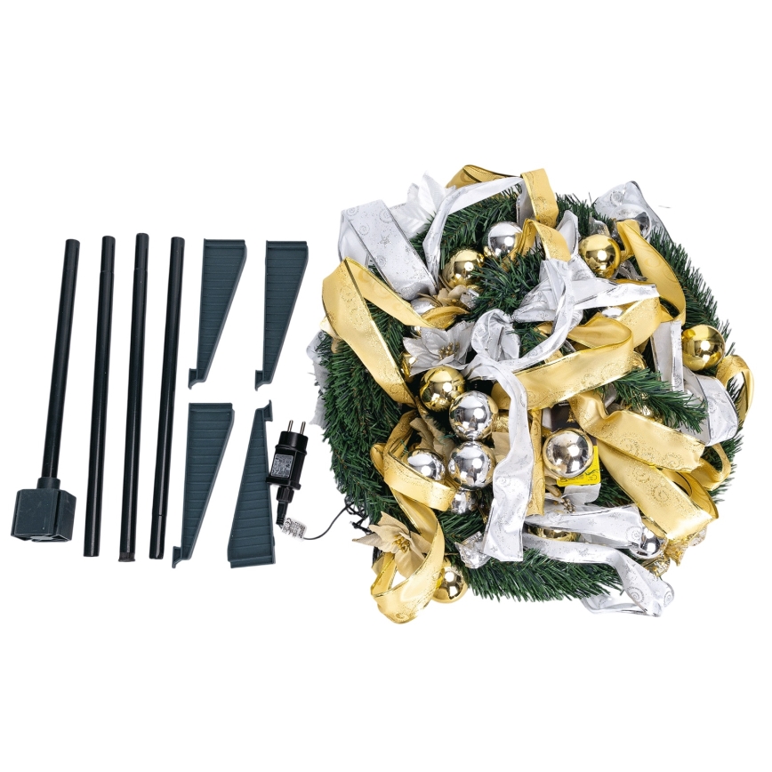 Aigostar - Árbol de Navidad LED para exterior 150 LEDs 1,8 m IP44 blanco/dorado, luz blanca cálida