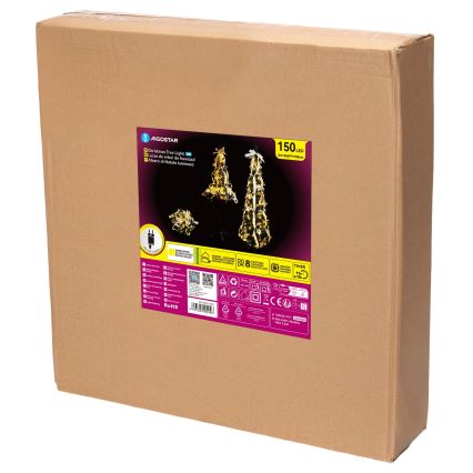 Aigostar - Árbol de Navidad LED para exterior 150 LEDs 1,8 m IP44 blanco/dorado, luz blanca cálida