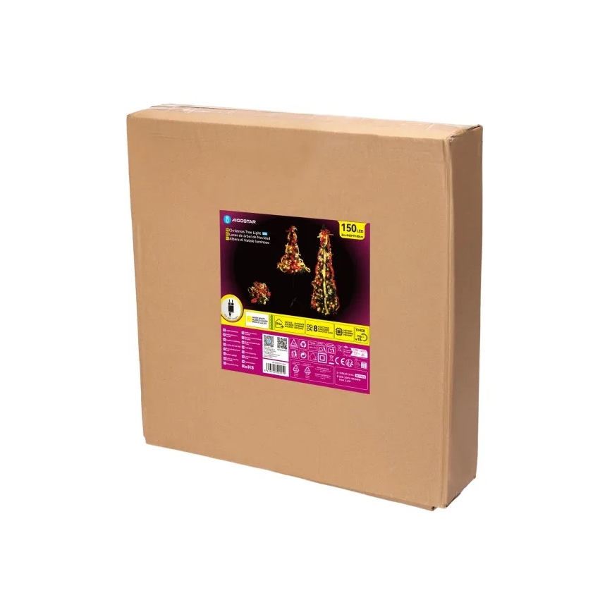 Aigostar - Árbol de Navidad LED para exterior 150xLED 1,8m IP44 rojo/dorado, blanco cálido