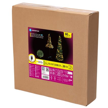 Aigostar - Árbol de Navidad LED para exterior 80xLED 1,2m IP44 verde blanco cálido