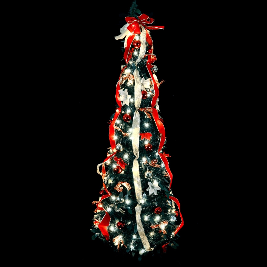Aigostar - Árbol de Navidad LED para exterior 80 LEDs 1,2m IP44 rojo y blanco frío