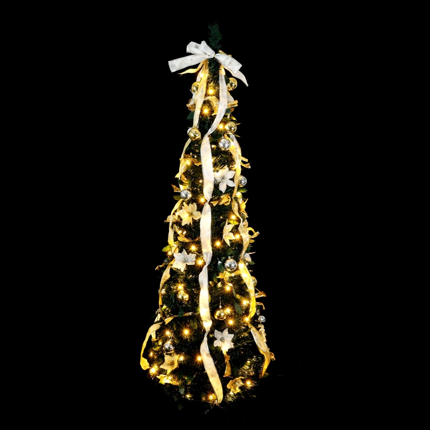 Aigostar - Árbol navideño LED para exterior 100 LEDs, 1,5 m, IP44, blanco/dorado, luz blanca cálida