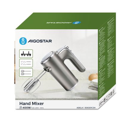 Aigostar - Batidora de mano 400W/230V gris/cromo mate