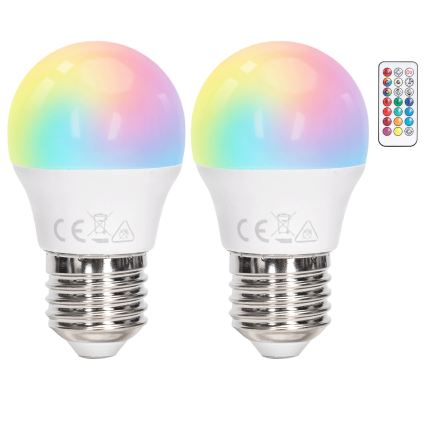 Aigostar - Bombilla LED RGBW regulable G45 E27/4,8W/230V 3000K + mando a distancia