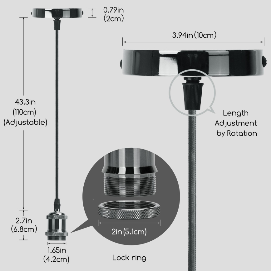 Aigostar - Cable de alimentación 1xE27/60W/230V antracita