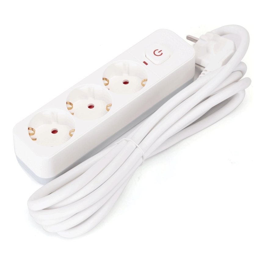 Aigostar - Cable de extensión con interruptor 3G Tipo F 3m SCHUKO blanco