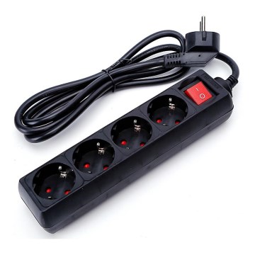 Aigostar - Cable de extensión con interruptor 4Z 1,5m SCHUKO negro