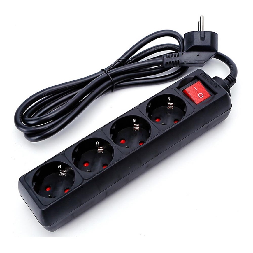 Aigostar - Cable de extensión con interruptor 4Z 1,5m SCHUKO negro