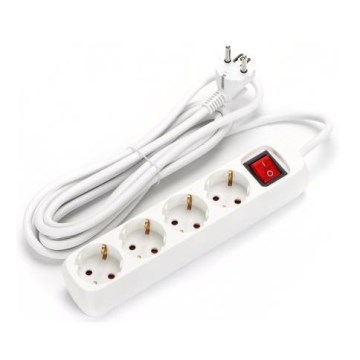 Aigostar - Cable de extensión con interruptor 4Z 3m SCHUKO blanco