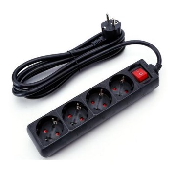 Aigostar - Cable de extensión con interruptor 4Z 3m SCHUKO negro