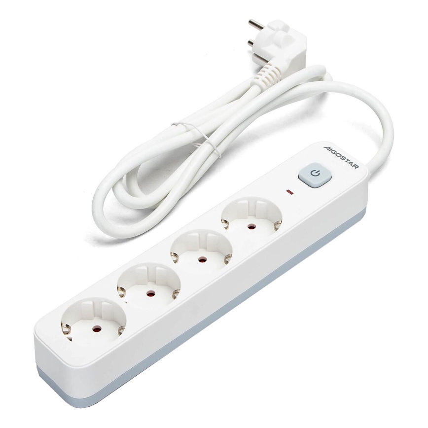 Aigostar - Cable de extensión con interruptor 4Z Tipo F 1,5m SCHUKO blanco