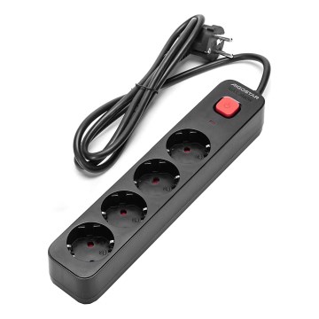 Aigostar - Cable de extensión con interruptor 4Z Tipo F 1,5m SCHUKO negro