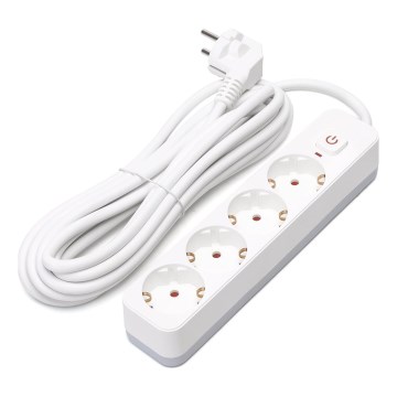 Aigostar - Cable de extensión con interruptor 4Z Tipo F 5m SCHUKO blanco
