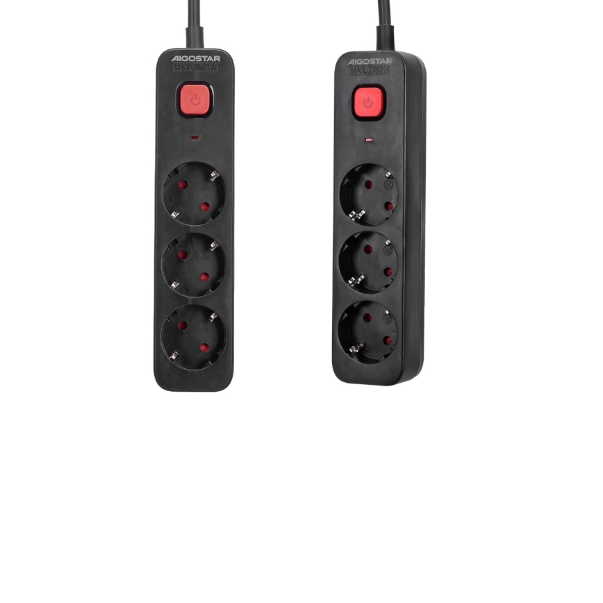 Aigostar - Cable de extensión con interruptor 3G Tipo F 1,5m SCHUKO negro