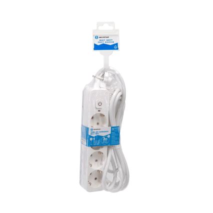 Aigostar - Cable de extensión con interruptor 4Z Tipo F 3m SCHUKO blanco