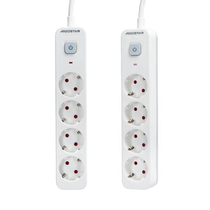 Aigostar - Cable de extensión con interruptor 4Z Tipo F 1,5m SCHUKO blanco